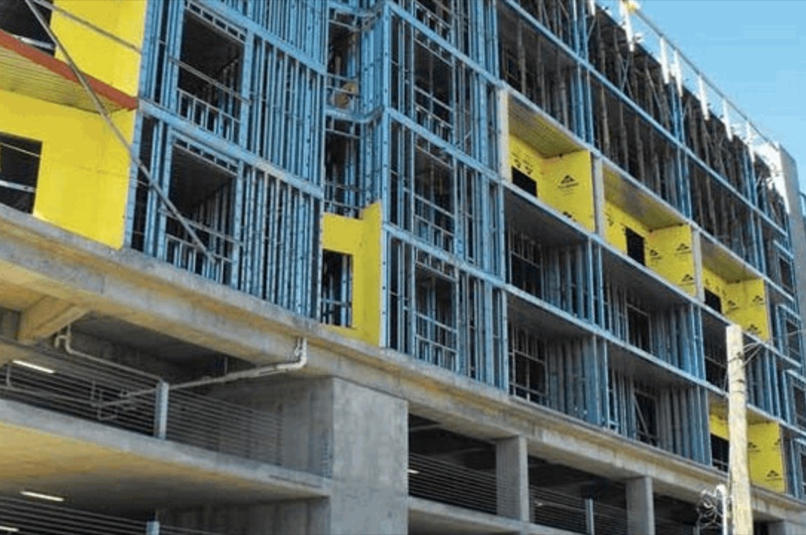 A multi-family building framed in light-gauge steel